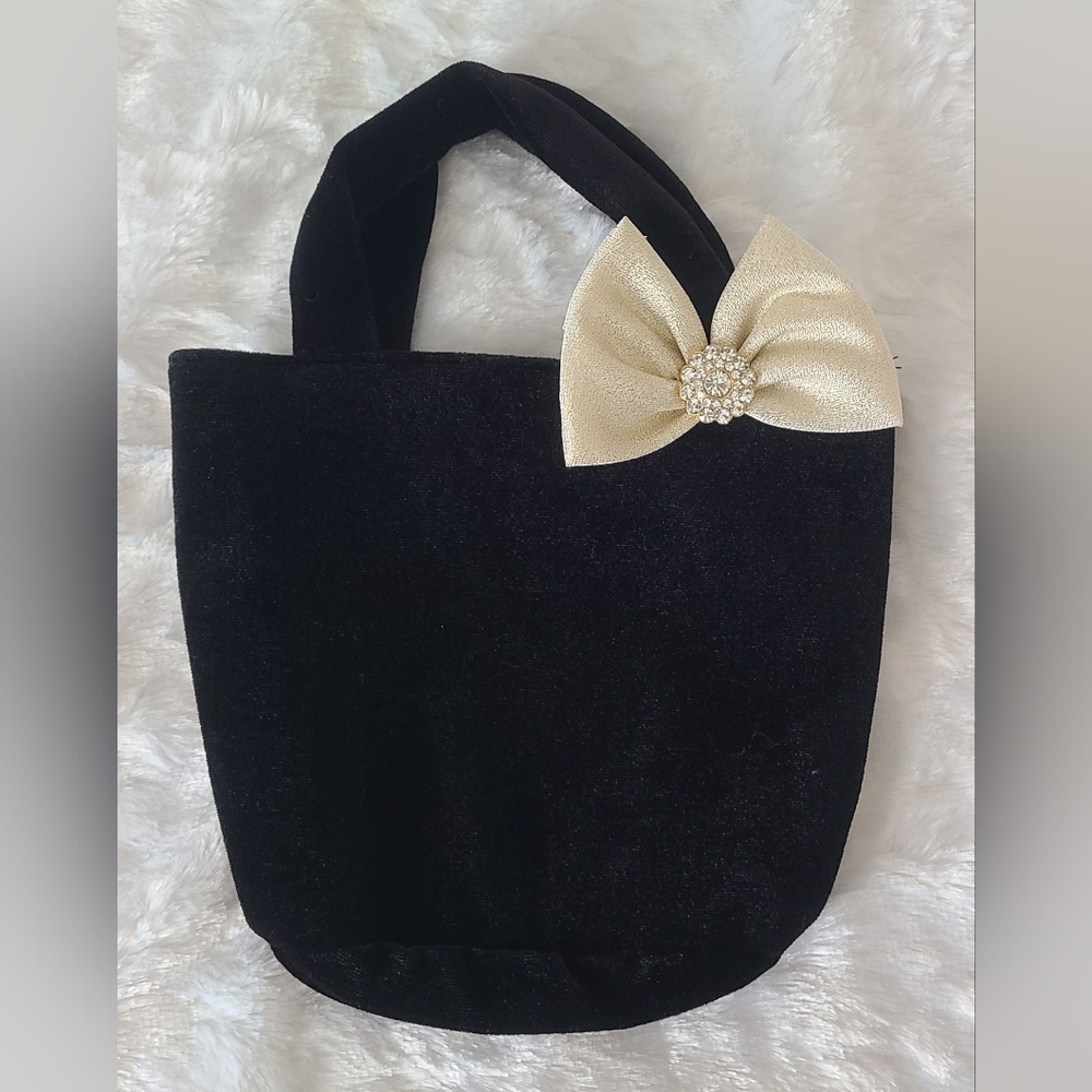Rare Editions - Girl's Black and Gold Velvety Purse